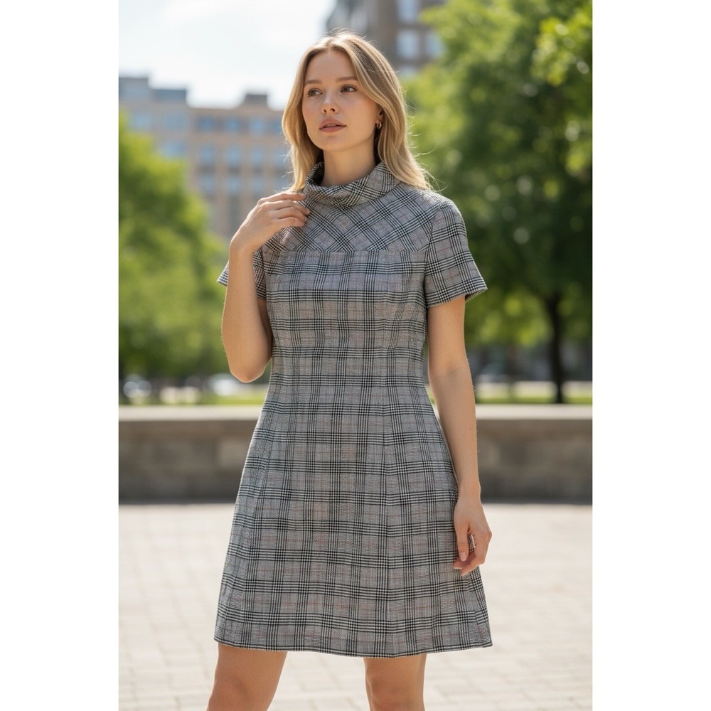 Pendleton Womens Size 10 Plaid Wool Mock Neck Mini Dress Short Sleeve